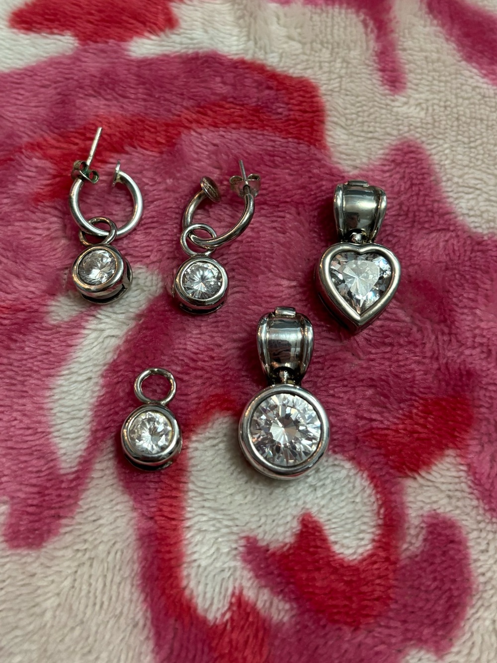 Sterling Silver Clear CZ Pendant and Earring Set - Clear